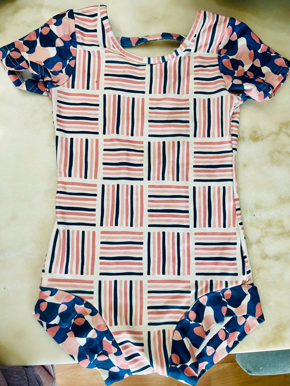 Girls Pink and Navy Geometric Dance Leotard